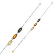 Bracciale Infinity decorato con 3 pietre ovali d'ambra con cornice in argento rodiato