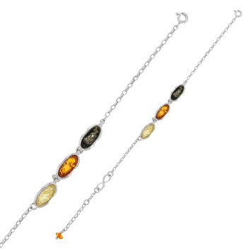 Bracciale Infinity decorato con 3 pietre ovali d'ambra con cornice in argento rodiato 31812700RH Nature d'Ambre 49,90 €