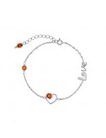 Love heart bracelet with cognac amber stones and rhodium silver 31812801 Nature d'Ambre 48,00 €