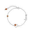 Love heart bracelet with cognac amber stones and rhodium silver