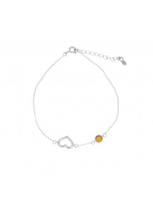 Thin bracelet with honey-colored amber ball and openwork heart in r...