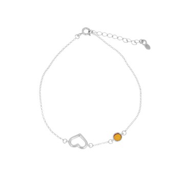 Bracelet fin avec boule ambre couleur miel et cœur ajouré en argent rhodié 31812558RH Nature d'Ambre 32,00 €