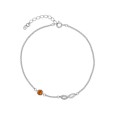 Honey-colored amber stone bracelet and openwork infinity sign in rhodium silver