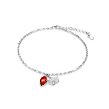 Rhodium-plated silver bracelet with amber and Ginkgo leaf amber pendants 31812798 Nature d'Ambre 54,00 €