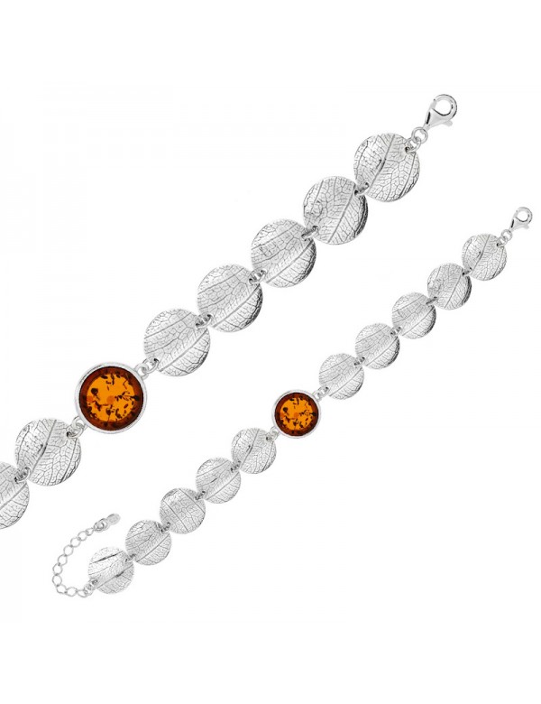 Round bracelet in Amber and rhodium silver with grooves