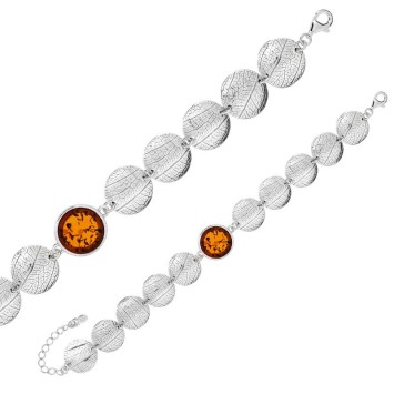 Round bracelet in Amber and rhodium silver with grooves 31812797 Nature d'Ambre 209,00 €