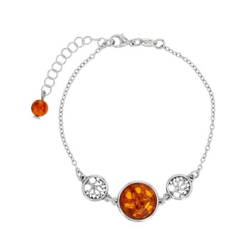 Trees of life bracelet with round stone in Amber and rhodium silver 31812803 Nature d'Ambre 89,90 €