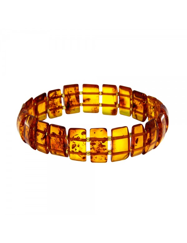 Elastic bracelet in rectangular cognac amber