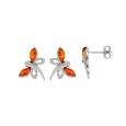 Dragonfly earrings in cognac amber and rhodium silver
