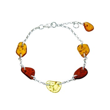 Bracelet argent et pierres plates en Ambre couleurs cognac, citrine et cerise 3180977 Nature d'Ambre 54,00 €