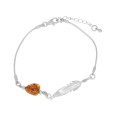 Amber bracelet with rhodium silver feather, snake link