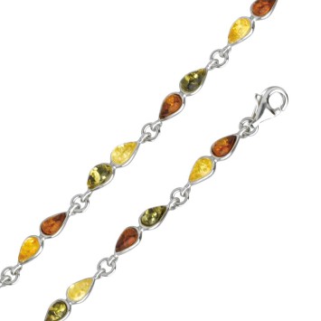 Amber and silver bracelet with stones in the shape of citrine, cognac, green and honey drops 3180531 Nature d'Ambre 72,90 €