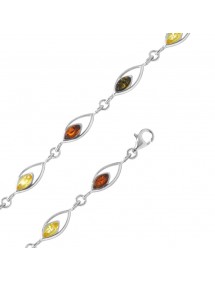 Silver bracelet and openwork links with amber-set stones