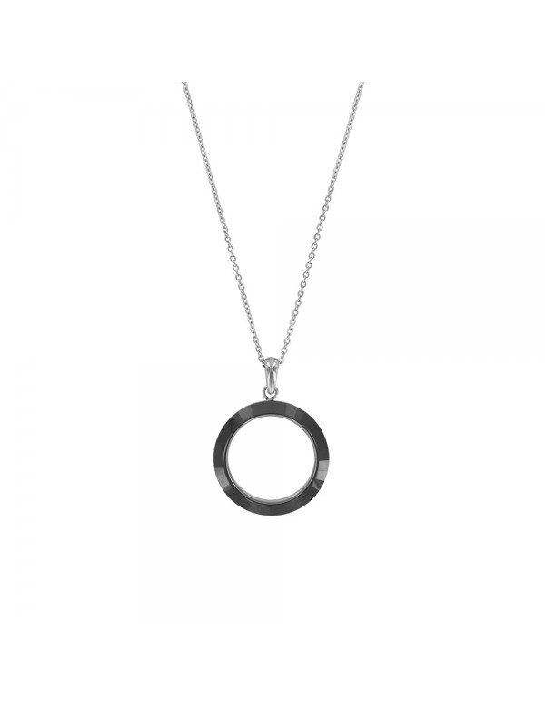 Collier cercles en acier et céramique noire - 45 cm