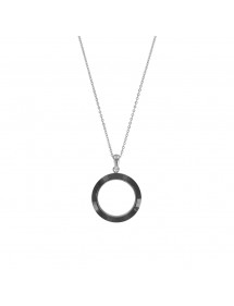 Steel and black ceramic circles necklace - 45 cm