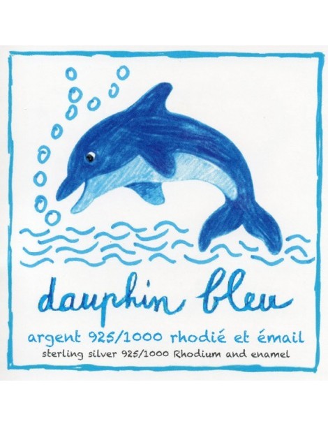 Boucles d'oreilles puces avec dauphins bleu en argent rhodié