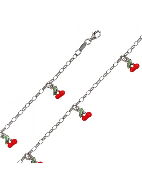 Bracelet with red cherries in rhodium silver