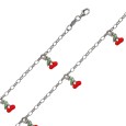 Bracelet with red cherries in rhodium silver