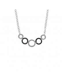 Necklace of silver and black circles in steel