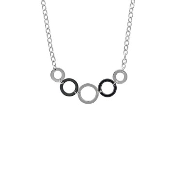 Necklace of silver and black circles in steel 31710402 One Man Show 52,00 €