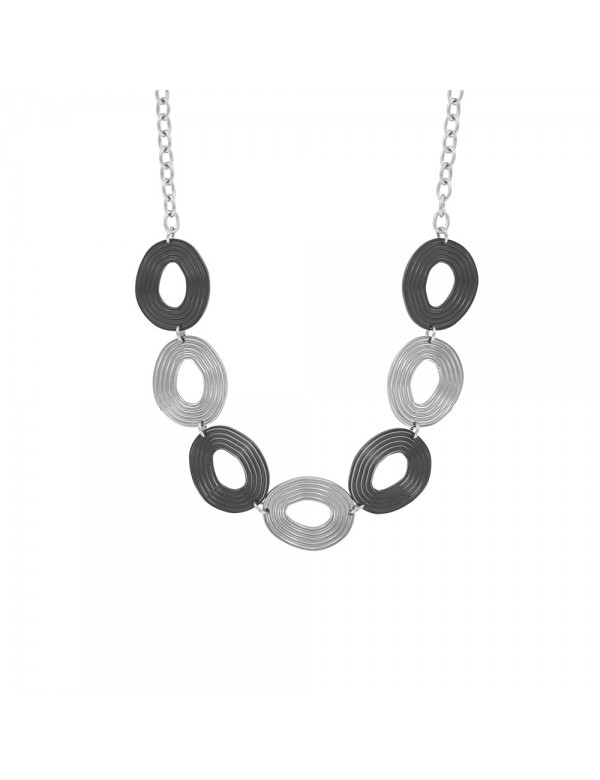 Necklace silver and black circles in steel and chain - 45cm
