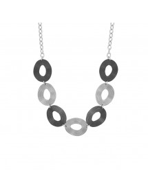 Collier cercles argentés et noirs en acier et chaine - 45cm