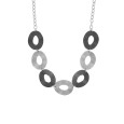 Collier cercles argentés et noirs en acier et chaine - 45cm