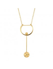 Gold steel necklace with 2 balls that can move on a semi-circle