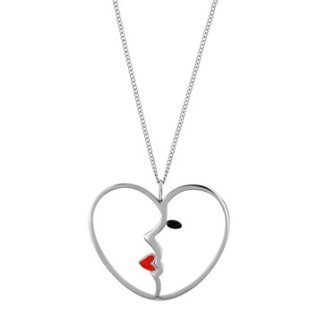 Heart necklace in openwork steel with woman's face in enamel 317077 One Man Show 38,50 €