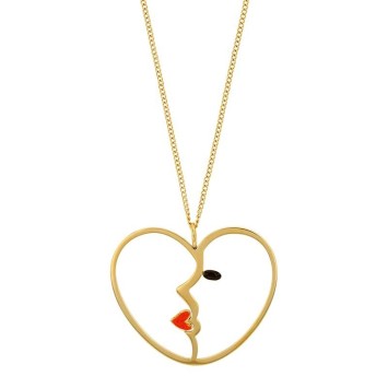 Heart necklace in openwork golden steel with woman's face in enamel 317077D One Man Show 38,50 €