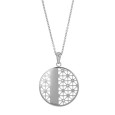 Steel necklace with round openwork pendant adorned with white crystals