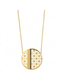 Gold steel necklace with round openwork pendant adorned with black crystals 317682 One Man Show 36,00 €