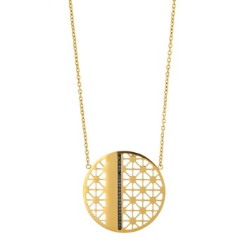 Gold steel necklace with round openwork pendant adorned with black crystals 317682 One Man Show 36,00 €