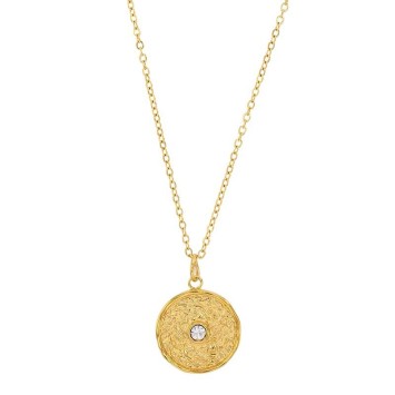 Necklace in hammered gold steel and white crystal 317679D One Man Show 27,00 €