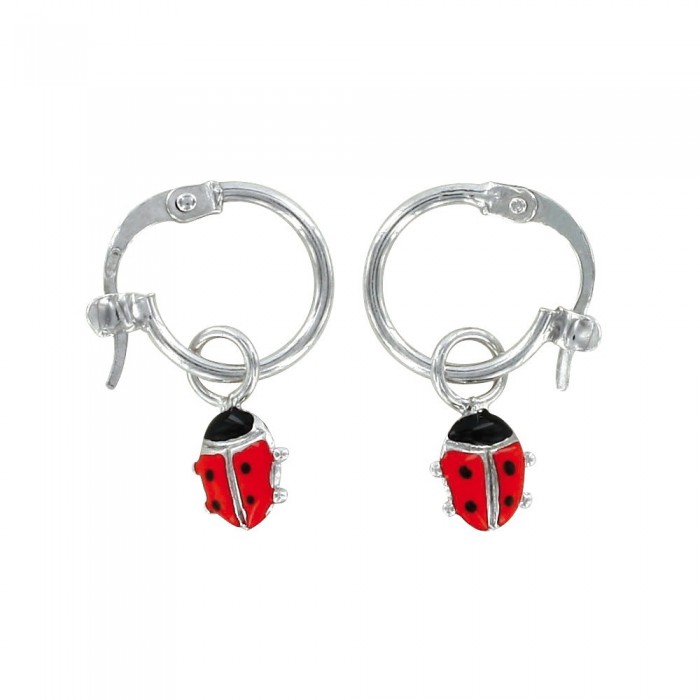 Earrings rhodium silver earrings with red ladybug pendant