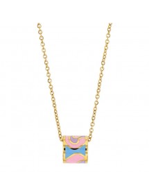 Necklace in golden steel and multicolored enamel, blue, pink 317082 One Man Show 29,90 €
