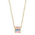 Necklace in golden steel and multicolored enamel, blue, pink