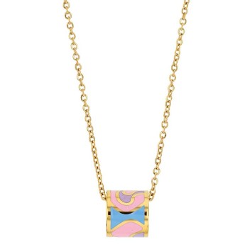 Necklace in golden steel and multicolored enamel, blue, pink 317082 One Man Show 29,90 €