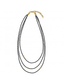 Halskette 3 Reihen Perlen in schwarzen Kristallen und goldenem Stahl 317096 One Man Show 62,00 €