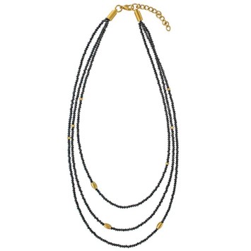 Halskette 3 Reihen Perlen in schwarzen Kristallen und goldenem Stahl 317096 One Man Show 62,00 €