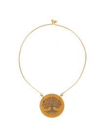 Starre Halskette aus goldenem Stahl mit Baum des Lebensmotivs