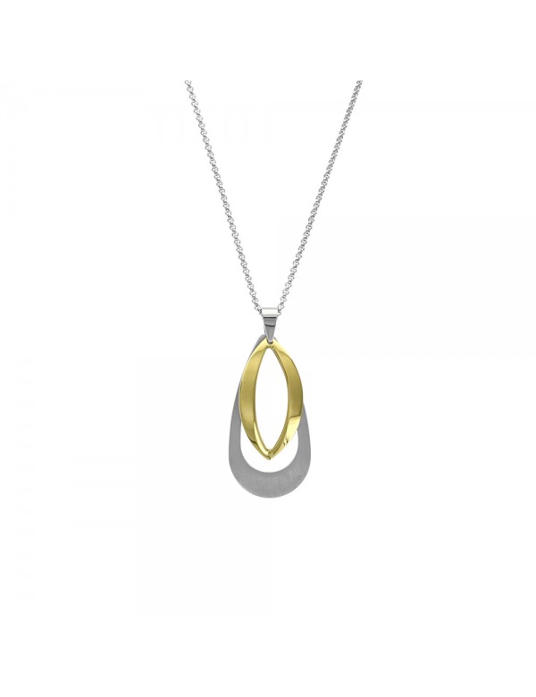 Double oval shaped necklace in steel and golden steel