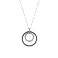 Steel necklace adorned with a large black ceramic circle and a small steel