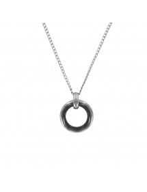 Steel necklace with a round in black ceramic and steel