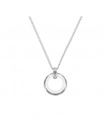 Steel necklace with a round in white ceramic and steel