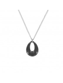 Halskette in Form eines hohlen Wassertropfens aus schwarzer Keramik und Stahl