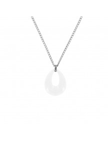 Necklace in the shape of a hollow water drop in white ceramic and steel
