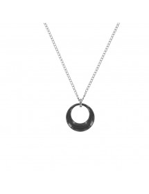 Steel necklace with a hollow circle in black ceramic