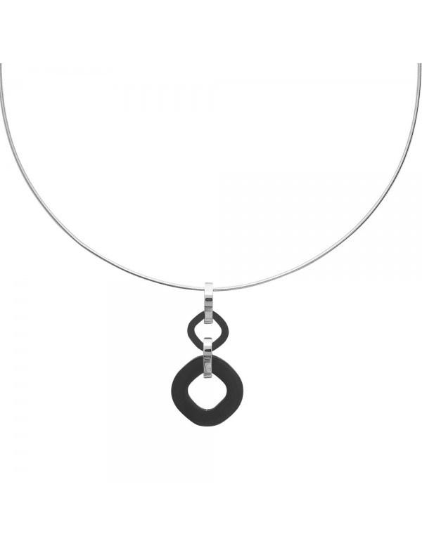Sehr schicke Halskette aus Stahl und schwarzer Keramik - 42 cm