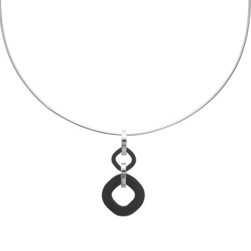 Very chic necklace in steel and black ceramic - 42 cm